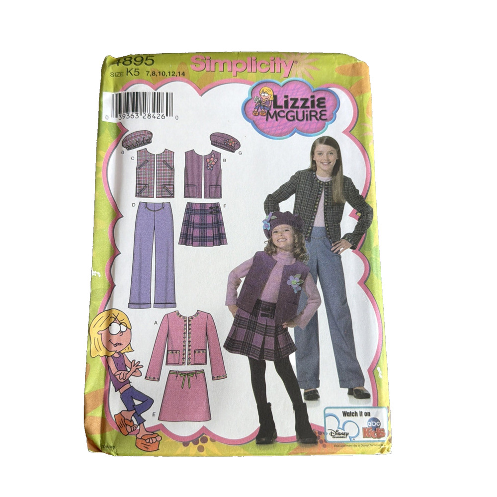 Simplicity 4895 Disney Lizzie McGuire girls pattern size K5 7-14 Sewing